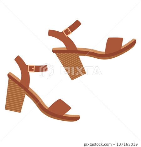 Brown heeled sandals. Summer clothing design. Flat-style vector illustration isolated on a white background Brown heeled sandals. Summer clothing design. Flat-style vector illustration isolated on a white background 137165019