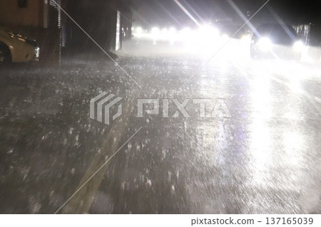 夜間在強烈雷雨天氣中駕車 137165039
