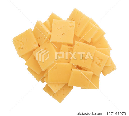 sliced cheese isolated, top view sliced cheese isolated, top view 137165073