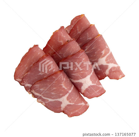 slices of pork neck cured isolated slices of pork neck cured isolated 137165077