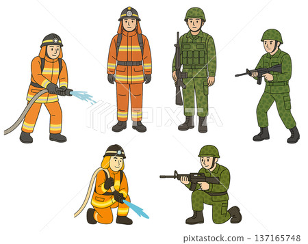 Firefighter and Self-Defense Forces Disaster Prevention Character Set 137165748