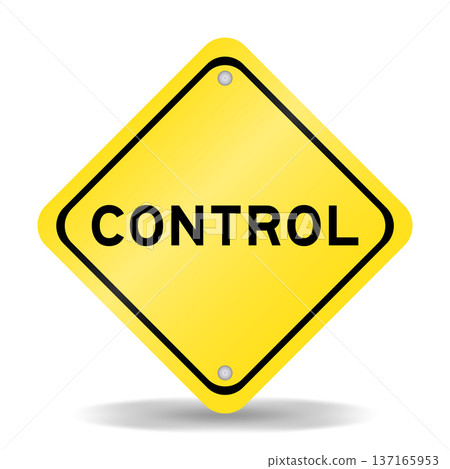 Yellow color transportation sign with word control on white background 137165953