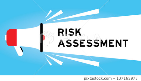 Color megaphone icon with word risk assessment in white banner on blue background Color megaphone icon with word risk assessment in white banner on blue background 137165975