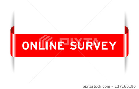 Red color inserted label banner with word online survey on white background Red color inserted label banner with word online survey on white background 137166196