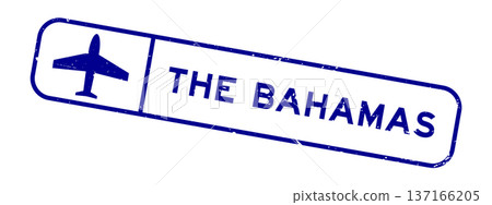 Grunge blue the bahamas word with plane icon square rubber seal stamp on white background 137166205