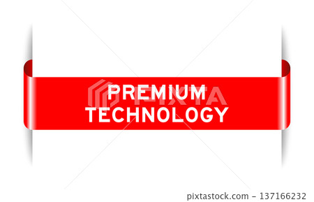 Red color inserted label banner with word premium technology  on white background 137166232