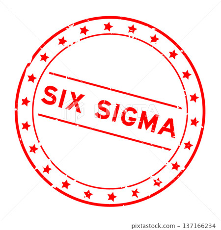 Grunge red six sigma word round rubber seal stamp on white background 137166234