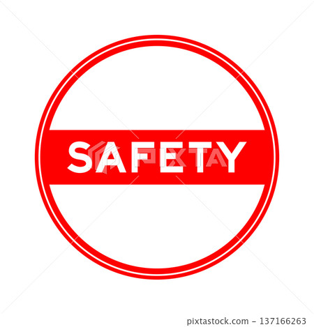 Red color round seal sticker in word safety on white background 137166263