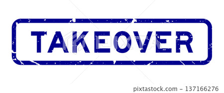 Grunge blue takeover word square rubber seal stamp on white background 137166276