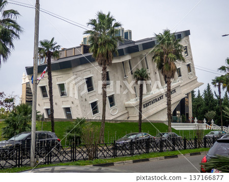 Senate restaurant in Batumi. Restaurant of unusual architecture. A unique building. Upside down house. Senate restaurant in Batumi. Restaurant of unusual architecture. A unique building. Upside down house. 137166877