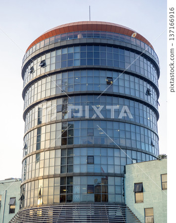 main building of the seaport in Batumi. Round glass building. 137166916