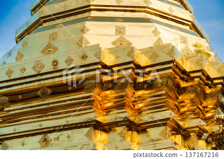 Wat Phra That Doi Suthep with golden pagoda in famous temple on Doi Suthep at Chiang Mai, Thailand Wat Phra That Doi Suthep with golden pagoda in famous temple on Doi Suthep at Chiang Mai, Thailand 137167216
