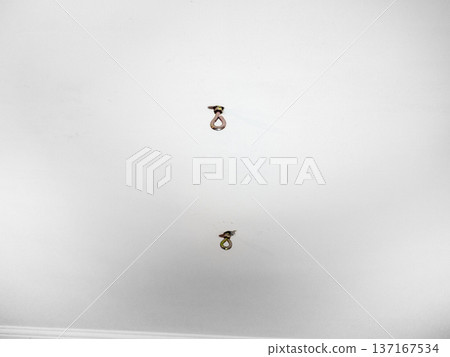 hammock hooks on a white ceiling. Metal mount on the ceiling. Reliable fastening. 137167534