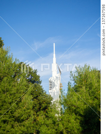 Cityscape in Batumi. Skyscraper with a Ferris wheel. High building 137167598