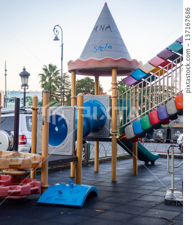Children's playground made of plastic. Safe playground. Place to play Children's playground made of plastic. Safe playground. Place to play 137167686