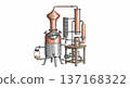 Vintage copper whiskey distillery alembic isolated on white, hand drawn engraving style for alcohol production concept 137168322