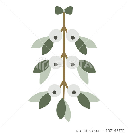 Scandinavian christmas mistletoe branch with white berries and green leaves Scandinavian christmas mistletoe branch with white berries and green leaves 137168751