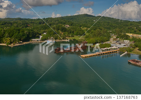 Mahogany Bay in Roatan, Honduras, is a popular, purpose-built cruise port by Carnival, offering shops, restaurants, and access to Mahogany beach Mahogany Bay in Roatan, Honduras, is a popular, purpose-built cruise port by Carnival, offering shops, restaurants, and access to Mahogany beach 137168763