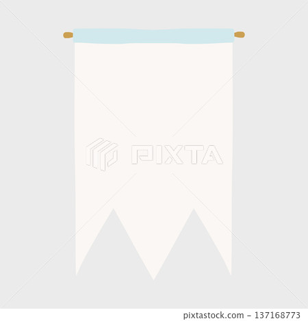 White medieval pennant hanging from a wooden rod White medieval pennant hanging from a wooden rod 137168773