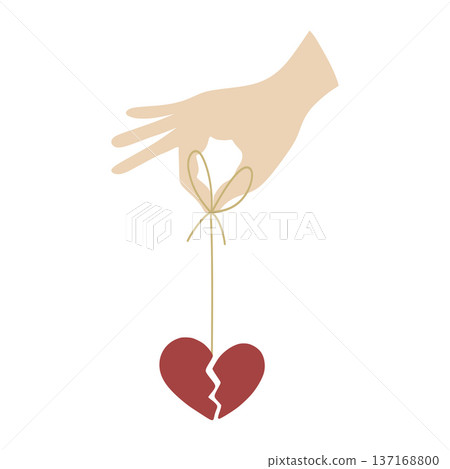 Hand holding broken heart by string 137168800