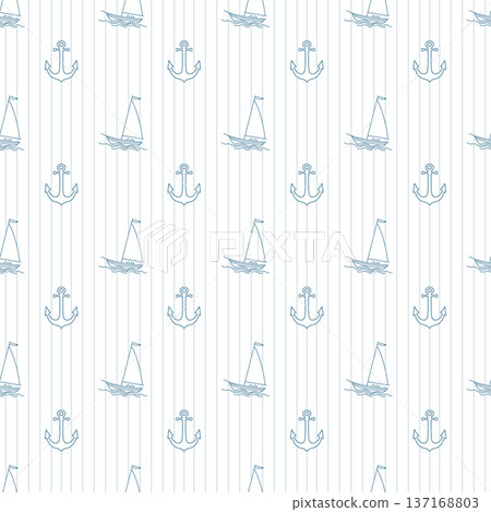 Seamless nautical pattern featuring anchors and sailboats Seamless nautical pattern featuring anchors and sailboats 137168803