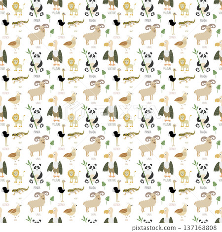 Cartoon animal characters creating seamless pattern for education 137168808
