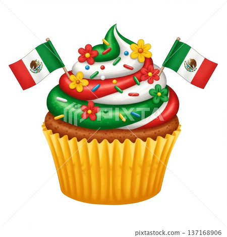 Patriotic Mexican Cupcake with Flags 137168906