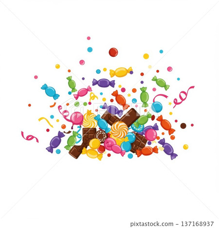 Colorful Candy Explosion with Chocolate Pieces 137168937