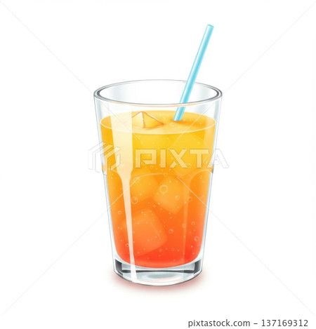 Refreshing Orange and Yellow Layered Cocktail in a Glass with Ice 137169312