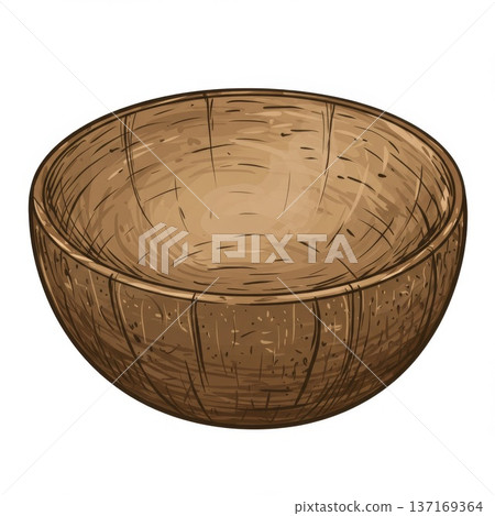 Empty Brown Wooden Bowl Illustration 137169364
