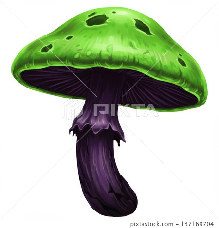 Glowing Green and Purple Fantasy Mushroom Illustration 137169704
