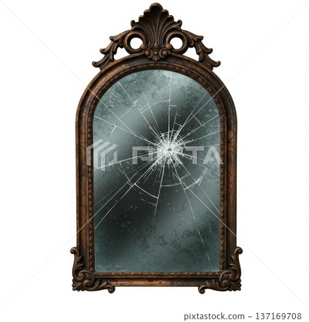 Broken Antique Mirror with Ornate Frame 137169708