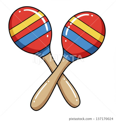 Pair of Crossed Red Blue Yellow Striped Maracas 137170024