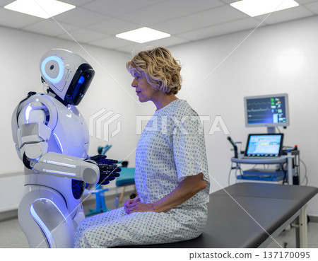 Modern Healthcare Robot Assisting Senior Female Patient in Medical Clinic Modern Healthcare Robot Assisting Senior Female Patient in Medical Clinic 137170095