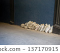 Bags of building materials in the corridor. Bags against the wall. Preparing for repairs. 137170915