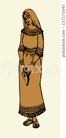 Vector drawing. Girl with a lamp 137171043
