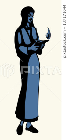 Vector drawing. Girl with a lamp Vector drawing. Girl with a lamp 137171044
