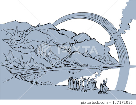 Vector drawing. Noah Offers a Sacrifice to God Vector drawing. Noah Offers a Sacrifice to God 137171055