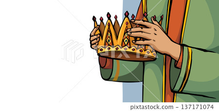Vector drawing. Hands holds a crown 137171074