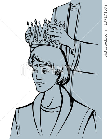 Vector drawing. Hands puts crown on the man 137171078
