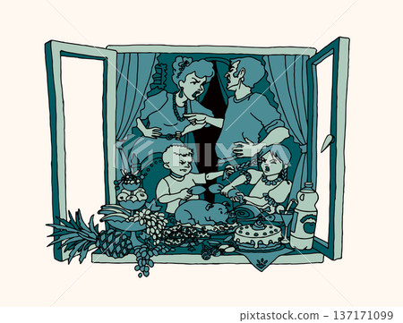 Vector drawing. Unhappy family at home 137171099