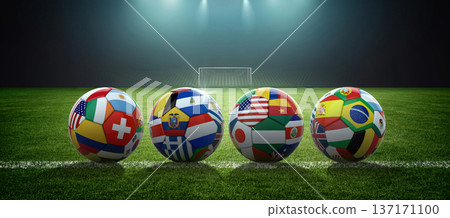 Balls covered with national flags in the stadium. Balls covered with national flags in the stadium. 137171100