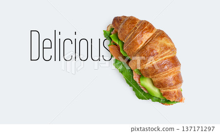 Sandwich croissant in plate for breakfast close up Sandwich croissant in plate for breakfast close up 137171297
