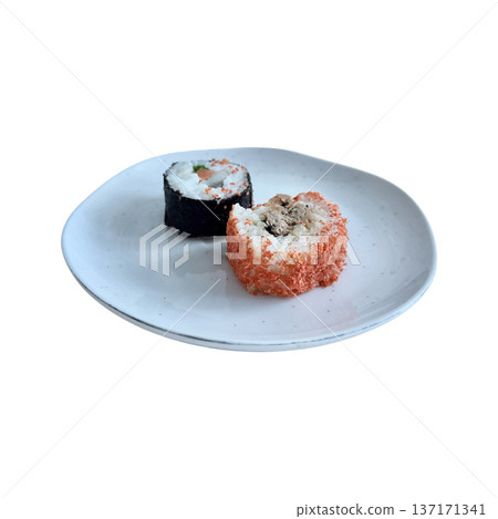 Sushi pieces on white plate for japanese food 137171341