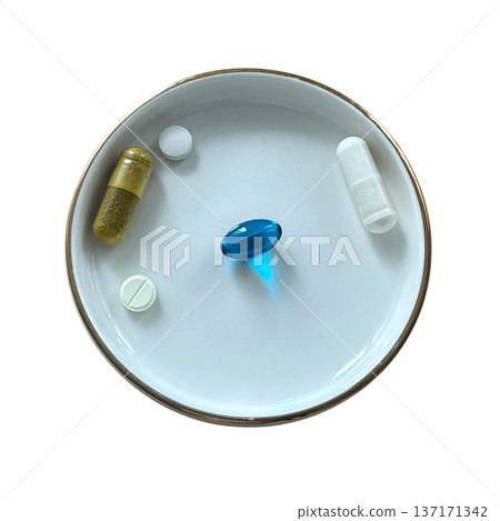 Different medical pills and supplements on saucer Different medical pills and supplements on saucer 137171342