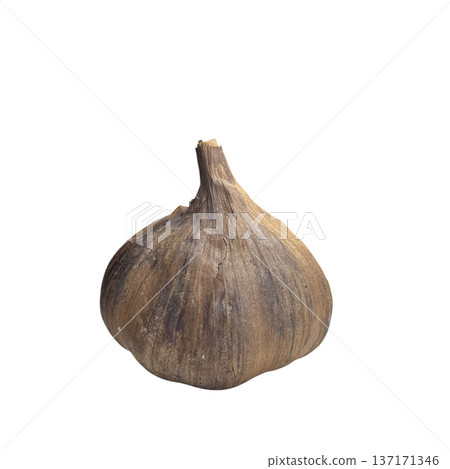 Black garlic head on white background Black garlic head on white background 137171346