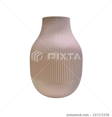 Pink ribbed ceramic vase object on white background Pink ribbed ceramic vase object on white background 137171356