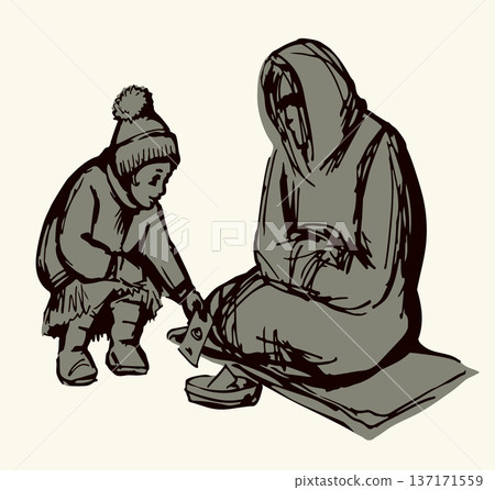 Vector Drawing. Girl askng for Alms Vector Drawing. Girl askng for Alms 137171559