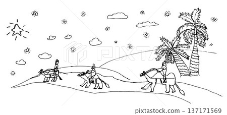 Camel caravan travels. Vector drawing Camel caravan travels. Vector drawing 137171569