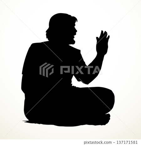 Vector drawing. Man sitting on the ground Vector drawing. Man sitting on the ground 137171581